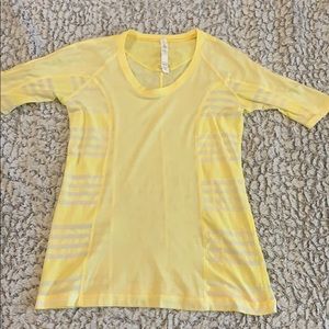 Lululemon Athletica Yellow Striped 1/4 Sleeve Top